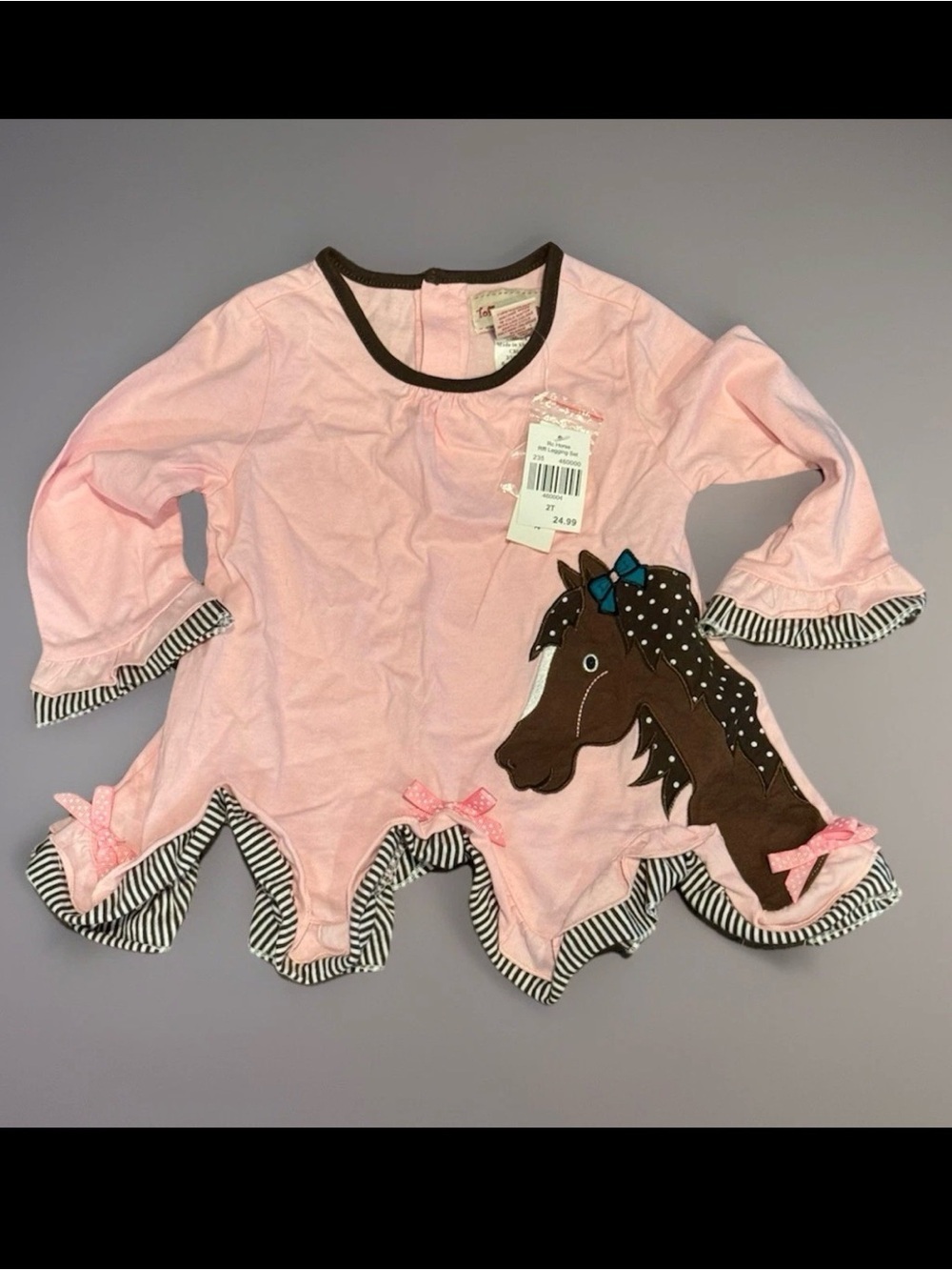 Toree Apple Boutique Horse Applique Pink Ruffle Dress NWT 2T